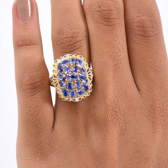 Tansanit Ring Nickelfreies Messing platiniert und vergoldet (Größe 19.00) ca. 2,91 ct