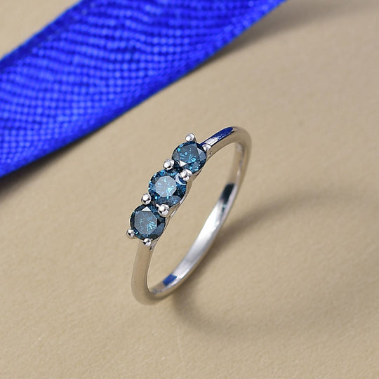 CULLINAN-MINE - Blauer Diamant Ring 925 Silber rhodiniert (Größe 21.00) ca. 0.50 ct