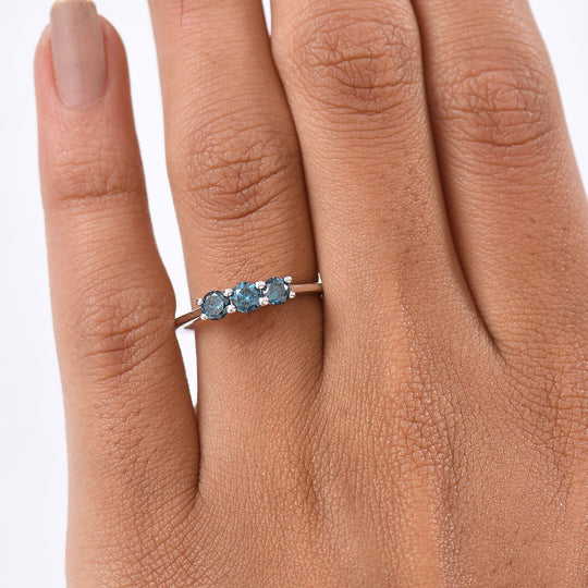 CULLINAN-MINE - Blauer Diamant Ring 925 Silber rhodiniert (Größe 21.00) ca. 0.50 ct