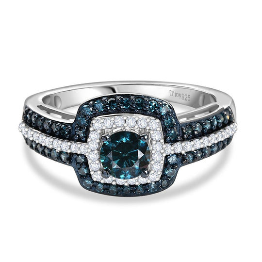 D'Joy Blauer Diamant Ring 925 Silber rhodiniert (Größe 21.00) ca. 1.00 ct