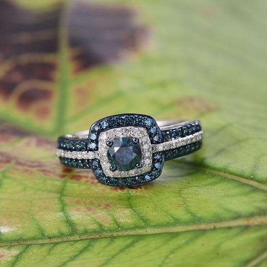 D'Joy Blauer Diamant Ring 925 Silber rhodiniert (Größe 21.00) ca. 1.00 ct