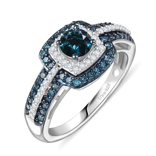 D'Joy Blauer Diamant Ring 925 Silber rhodiniert (Größe 21.00) ca. 1.00 ct