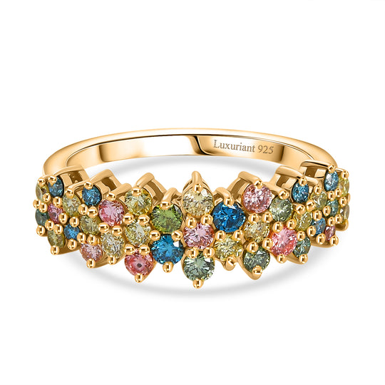 LUXURIANT DIAMOND - Lab Grown Mehrfarbiger Diamant SI-GH SGL zertifiziert Ring, 925 Silber 750 Gelbgold Vermeil   (Größe 19.00) ca. 1.00 ct