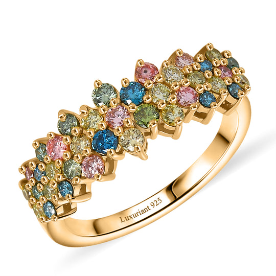 LUXURIANT DIAMOND - Lab Grown Mehrfarbiger Diamant SI-GH SGL zertifiziert Ring, 925 Silber 750 Gelbgold Vermeil   (Größe 19.00) ca. 1.00 ct