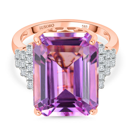 LUXORO AAA Patroke Kunzit, Weißer Diamant Ring 585 Rosa Gold (Größe 19.00) ca. 14.87 ct