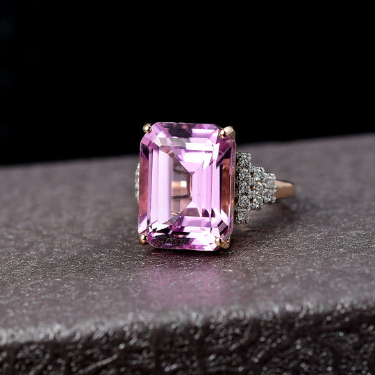 LUXORO AAA Patroke Kunzit, Weißer Diamant Ring 585 Rosa Gold (Größe 19.00) ca. 14.87 ct