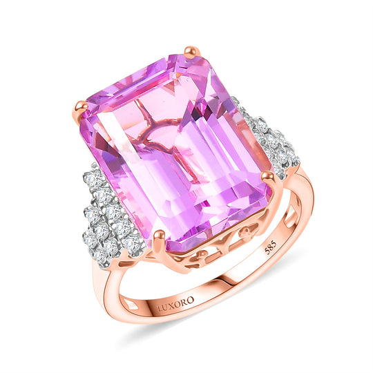 LUXORO AAA Patroke Kunzit, Weißer Diamant Ring 585 Rosa Gold (Größe 19.00) ca. 14.87 ct