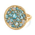 D'Joy Blauer Apatit Ring 925 Silber Rhodiniert und 750 Gelbgold Vermeil (Größe 18.00) ca. 3.90 ct