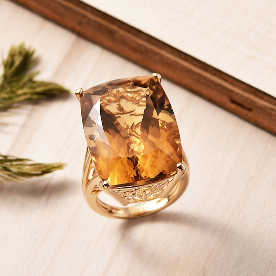 D'Joy AA Citrin Ring 925 Silber 750 Gelbgold Vermeil (Größe 18.00) ca. 38,52 ct