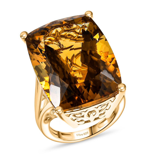 D'Joy AA Citrin Ring 925 Silber 750 Gelbgold Vermeil (Größe 18.00) ca. 38,52 ct