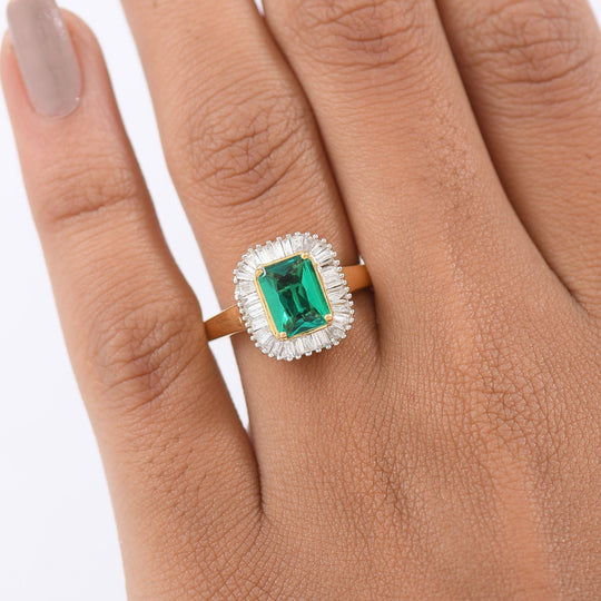 Luxuriant - AAA Lab Grown Kolumbianischer Smaragd, Lab Grown Diamant Ring 925 Silber 750 Gelbgold Vermeil (Größe 19.00) ca. 1.55 ct
