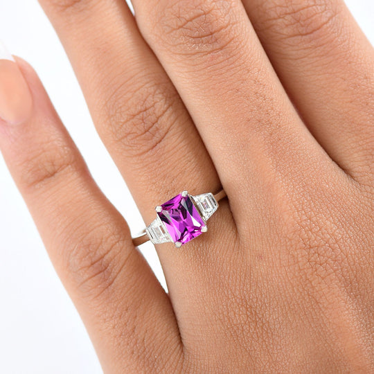 Luxuriant - AAA Lab Grown Rosa Saphir, Lab Grown Diamant Ring 950 Weiß Platin (Größe 18.00) ca. 2.29 ct