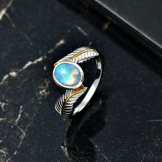 D'Joy AA Natürlicher, äthiopischer Welo Opal Ring 925 Silber platiniert und vergoldet (Größe 18.00) ca. 0.86 ct