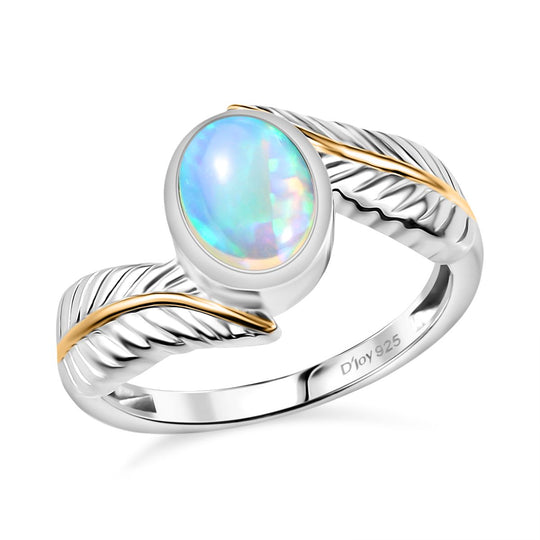 D'Joy AA Natürlicher, äthiopischer Welo Opal Ring 925 Silber platiniert und vergoldet (Größe 18.00) ca. 0.86 ct