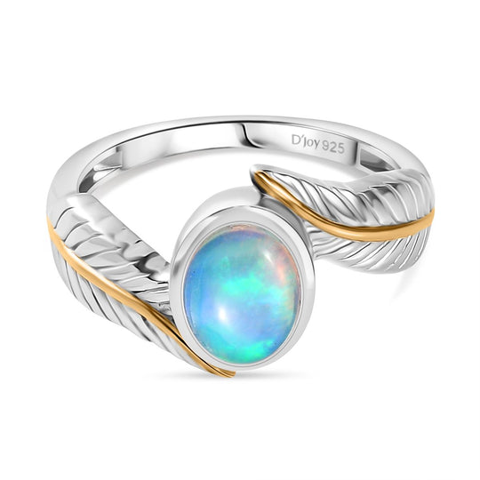 D'Joy AA Natürlicher, äthiopischer Welo Opal Ring 925 Silber platiniert und vergoldet (Größe 18.00) ca. 0.86 ct