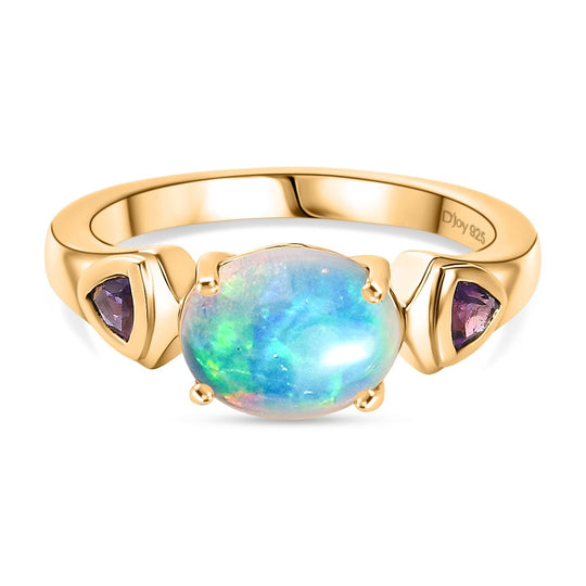 D'Joy AA Natürlicher, äthiopischer Welo Opal, Afrikanischer Amethyst Ring 925 Silber 750 Gelb Vergoldet (Größe 18.00) ca. 1.31 ct