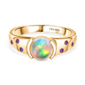 D'Joy AA Natürlicher, äthiopischer Welo Opal, Afrikanischer Amethyst Ring 925 Silber 750 Gelb Vergoldet (Größe 16.00) ca. 0.98 ct