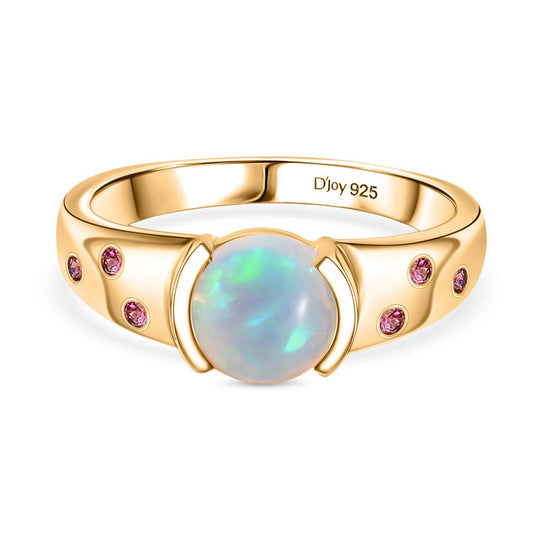 D'Joy AA Natürlicher, äthiopischer Welo Opal, Rubellit Ring 925 Silber 750 Gelb Vergoldet (Größe 18.00) ca. 1.00 ct