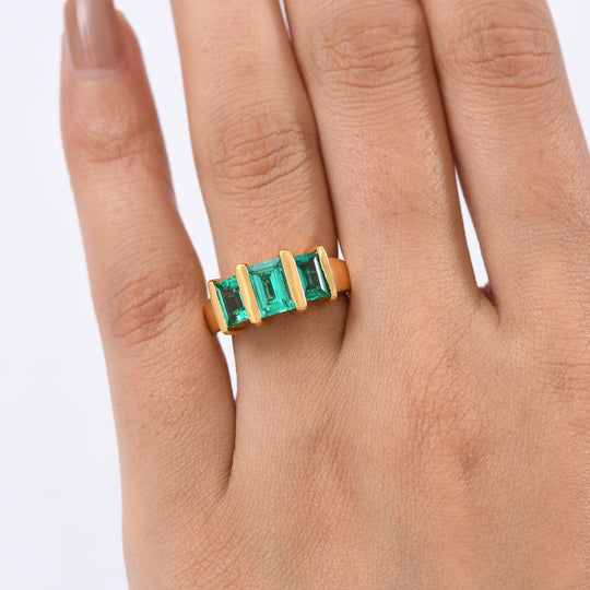 AAA Lab Created Kolumbianischer Smaragd, Ring 925 Silber 750 Gelbgold Vermeil (Größe 20.00) ca. 2.00 ct