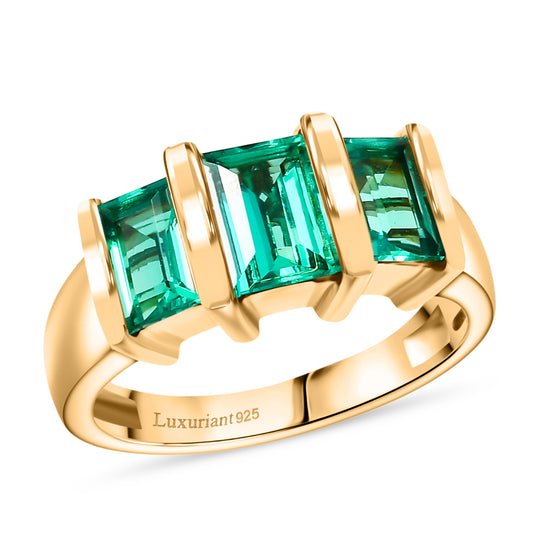 AAA Lab Created Kolumbianischer Smaragd, Ring 925 Silber 750 Gelbgold Vermeil (Größe 20.00) ca. 2.00 ct