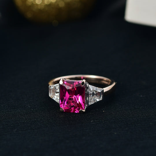 LUXURIANT - AAA Lab Created Rosa Saphir, Moissanit Ring 925 Silber (Größe 17.00) ca. 3.92 ct