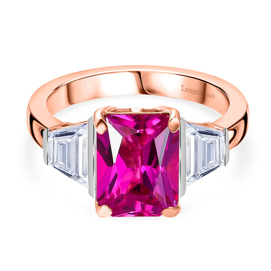 LUXURIANT - AAA Lab Created Rosa Saphir, Moissanit Ring 925 Silber (Größe 17.00) ca. 3.92 ct