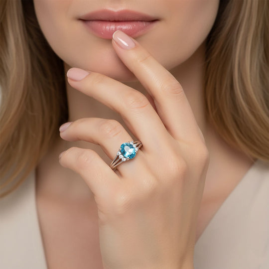 D'Joy AA Blauer Zirkon, Weißer Zirkon Ring 925 Silber rhodiniert (Größe 20.00) ca. 1,38 ct