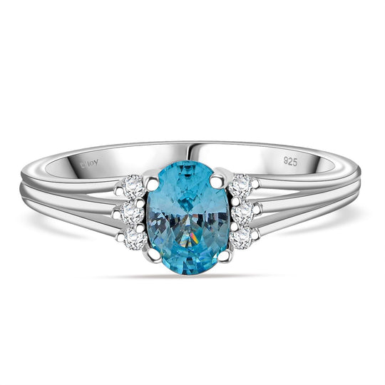 D'Joy AA Blauer Zirkon, Weißer Zirkon Ring 925 Silber rhodiniert (Größe 20.00) ca. 1,38 ct