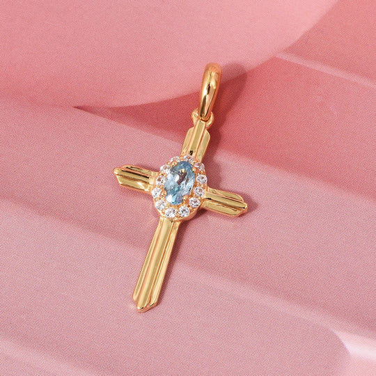 D'Joy AA Blauer Zirkon, Weißer Zirkon Anhänger 925 Silber vergoldet ca. 0.50 ct