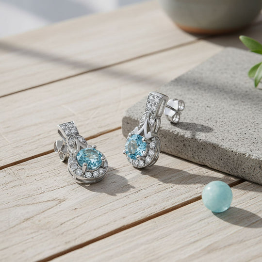 D'Joy AA Blauer Zirkon, Weißer Zirkon Ohrringe 925 Silber rhodiniert ca. 2.05 ct