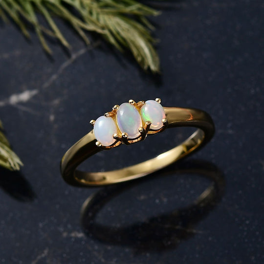 D'Joy AA Natürlicher, äthiopischer Welo Opal Ring 925 Silber 750 Gelb Vergoldet (Größe 20.00) ca. 0.41 ct