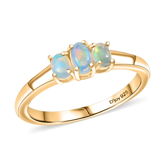 D'Joy AA Natürlicher, äthiopischer Welo Opal Ring 925 Silber 750 Gelb Vergoldet (Größe 20.00) ca. 0.41 ct