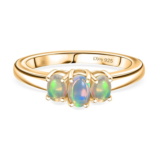 D'Joy AA Natürlicher, äthiopischer Welo Opal Ring 925 Silber 750 Gelb Vergoldet (Größe 20.00) ca. 0.41 ct