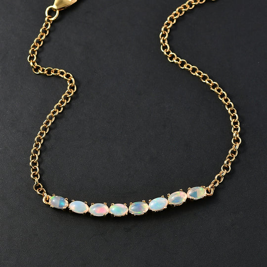 D'Joy AA Natürlicher, äthiopischer Welo Opal Armband ca. 19 cm 925 Silber 750 Gelb Vergoldet ca. 1.53 ct
