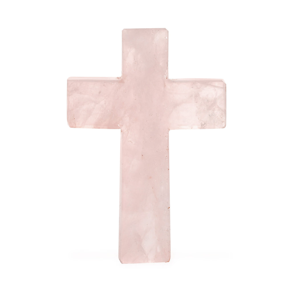 LIVMORE Rosenquarz Edelstein Kreuz mit Armband und Kreuz Anhänger, 7,62 cm