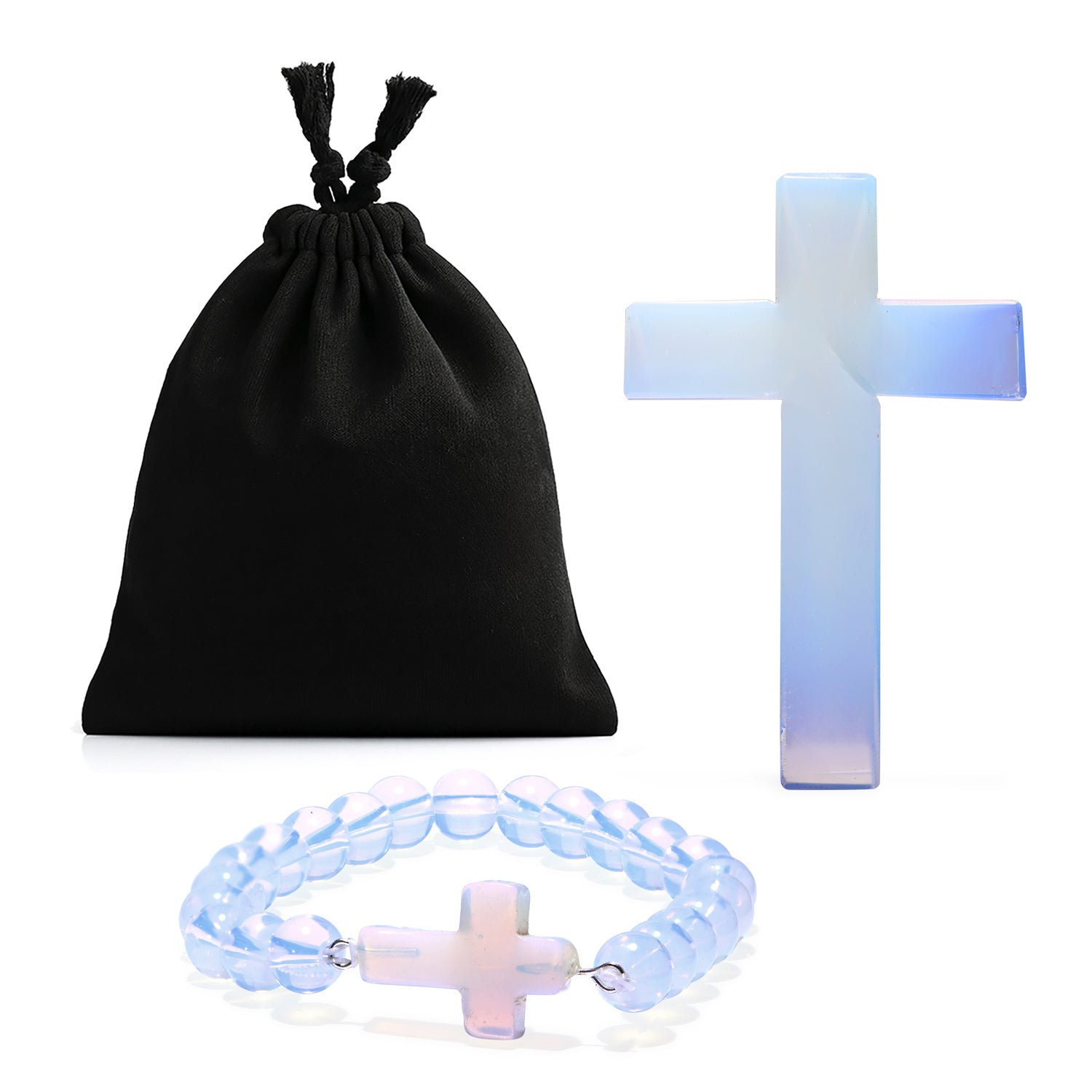 LIVMORE Opalit Edelstein Kreuz mit Armband und Kreuz Deko, 7,62 cm, Braun