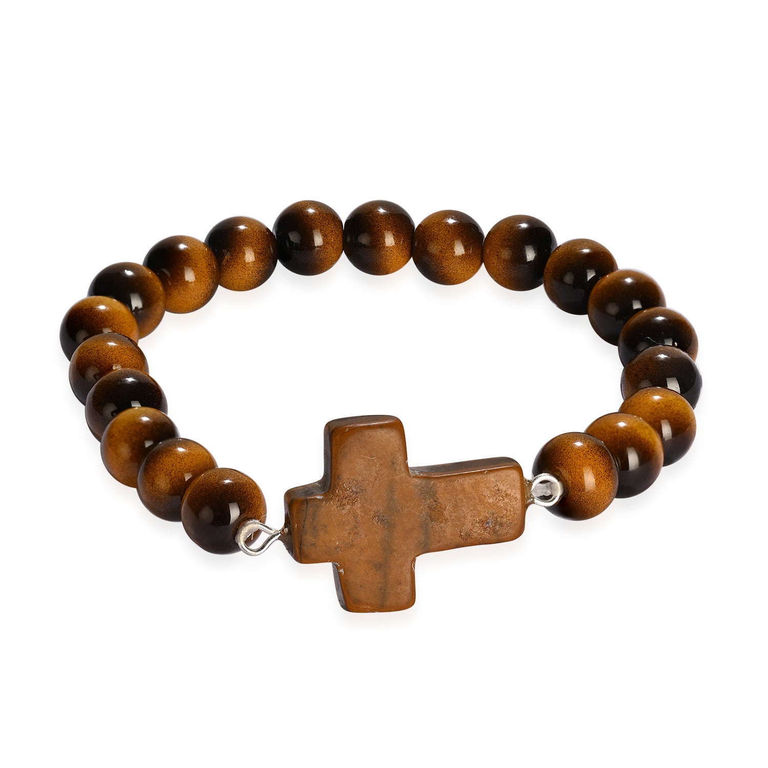 LIVMORE Tigerauge Edelstein Kreuz mit Armband und Kreuz Anhänger, 7,62 cm