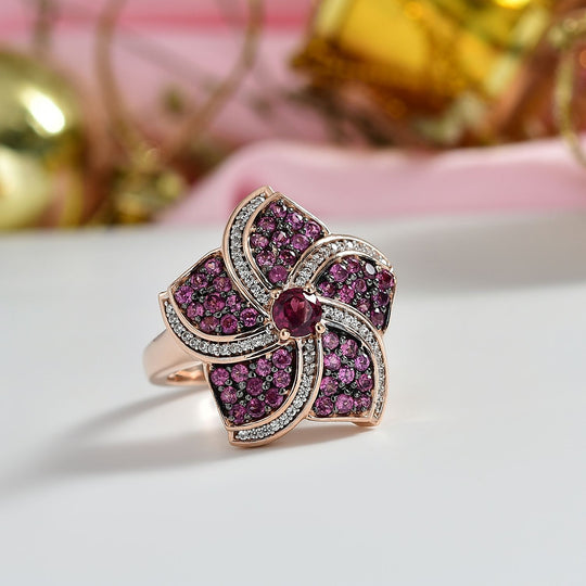 D'Joy Aura der Kaiserin Natürlicher Rhodolith Granat Ring 925 Silber 750 Roségold Vermeil (Größe 18.00) ca. 1.75 ct