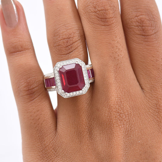 D'Joy AA Afrikanischer Rubin (Fissure gefüllt) Ring 925 Silber rhodiniert (Größe 19.00) ca. 12,29 ct