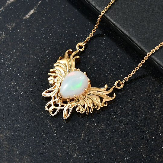 D'Joy AA Natürlicher, äthiopischer Welo Opal Halskette ca. 50 cm 925 Silber 750 Gelbgold Vermeil ca. 1.39 ct