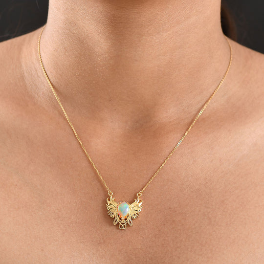 D'Joy AA Natürlicher, äthiopischer Welo Opal Halskette ca. 50 cm 925 Silber 750 Gelbgold Vermeil ca. 1.39 ct