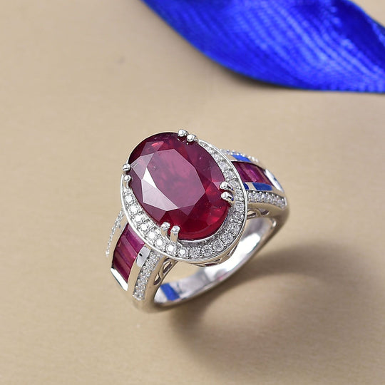 D'Joy AA Afrikanischer Rubin (Fissure gefüllt) Ring 925 Silber rhodiniert (Größe 20.00) ca. 11,44 ct