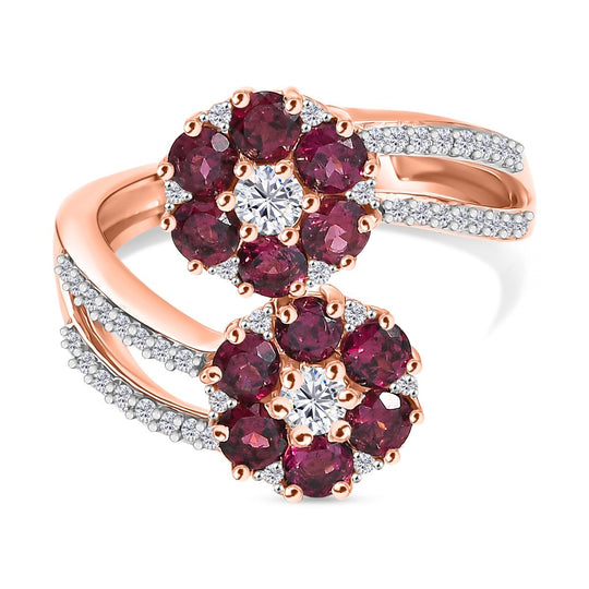 D'Joy Aura der Kaiserin Natürlicher Rhodolith Granat, Weißer Zirkon Ring 925 Silber 750 Roségold Vermeil (Größe 17.00) ca. 2.75 ct