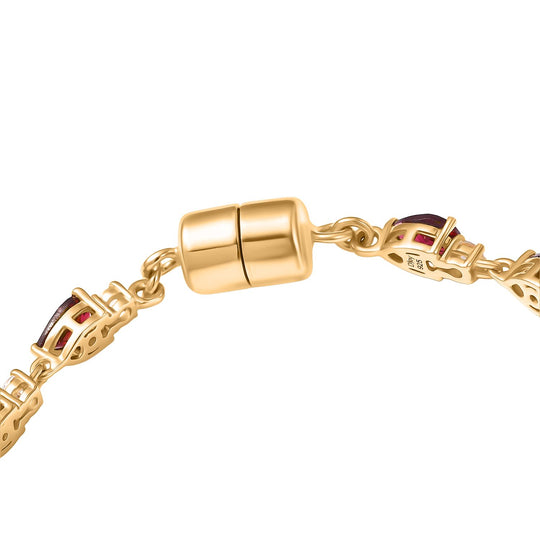 D'Joy Natürlicher Rhodolith Granat, Weißer Zirkon Armband ca. 19 cm 925 Silber 750 Gelbgold Vermeil ca. 9.39 ct