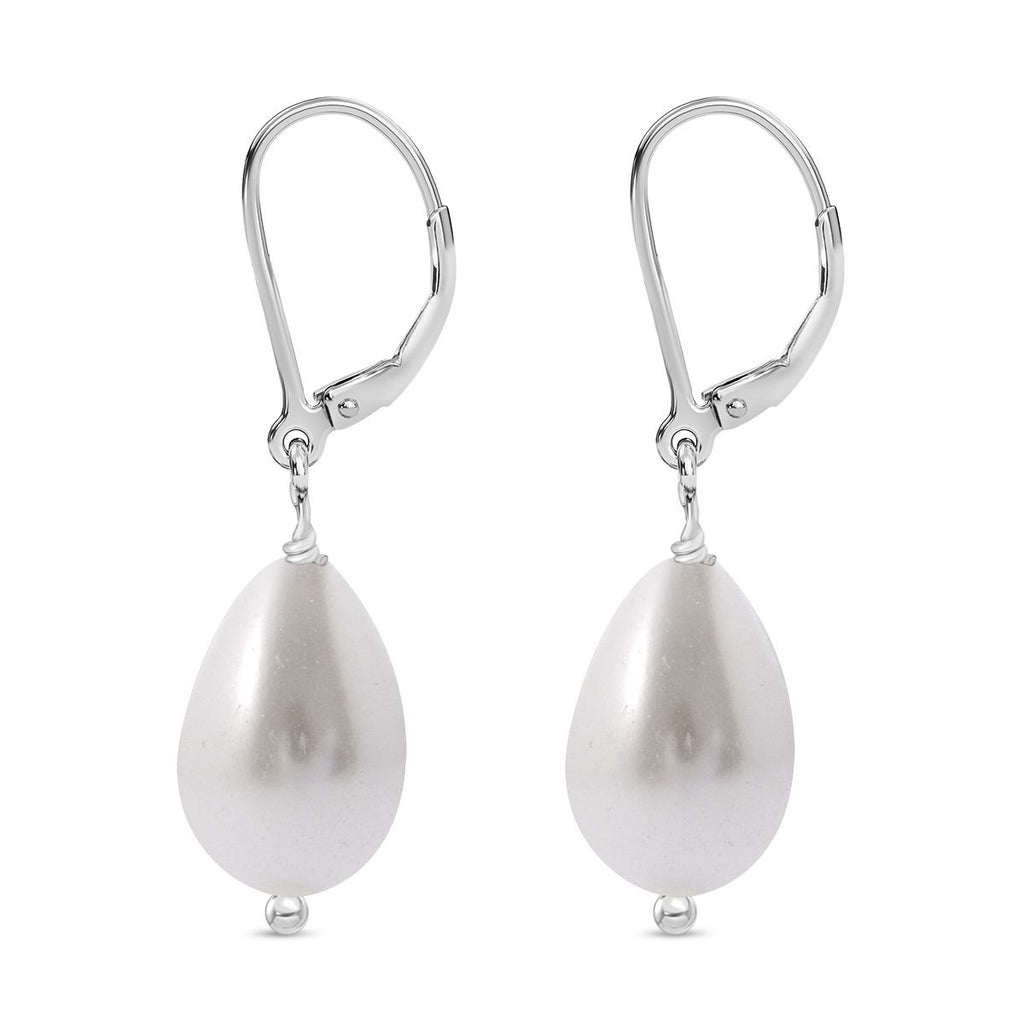 Weiße Muschelkernperle Ohrringe 925 Silber