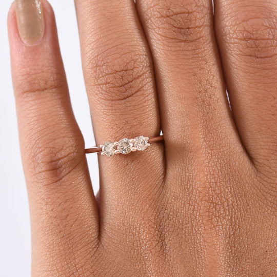 D'Joy Natürlicher Champagner Diamant Ring 925 Silber 750 Roségold Vermeil (Größe 18.00) ca. 0.50 ct