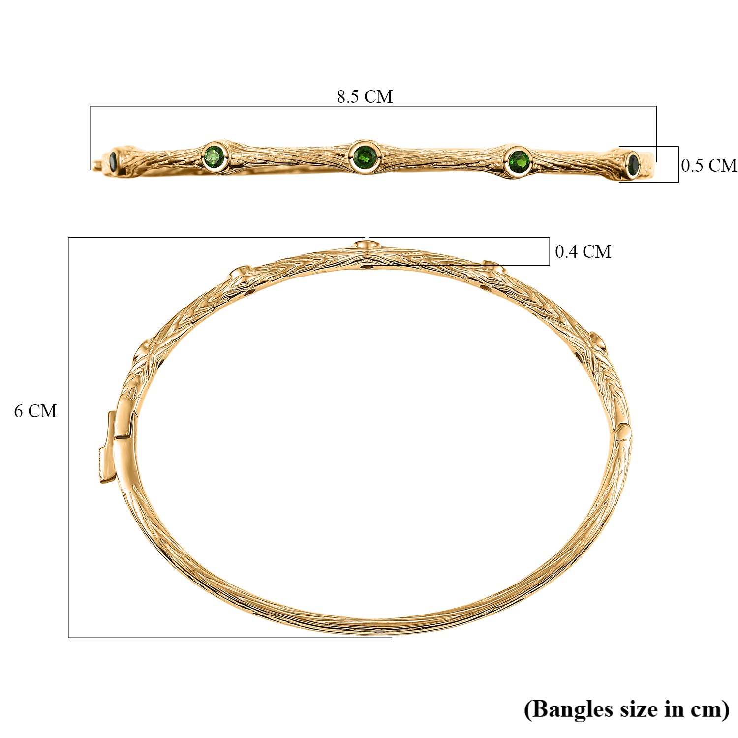 Natürlicher Chromdiopsid Armreif ca. 19 cm Nickelfreies Messing ca. 0.61 ct