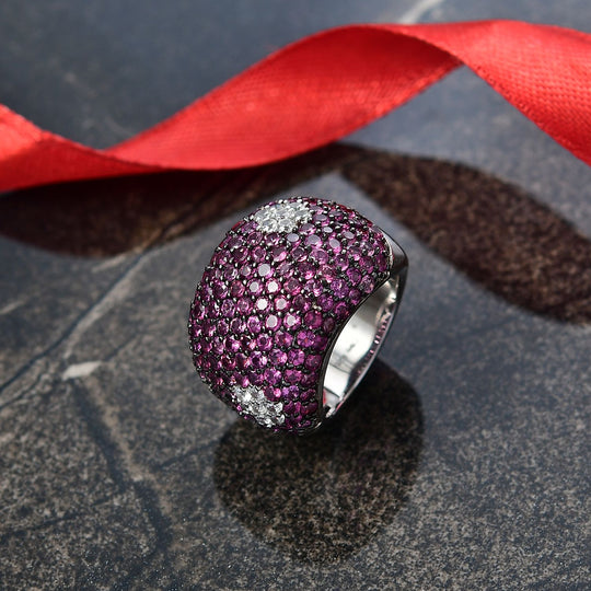 D'Joy Weißer Zirkon, Natürlicher Rhodolith Granat Ring 925 Silber rhodiniert (Größe 21.00) ca. 8.33 ct