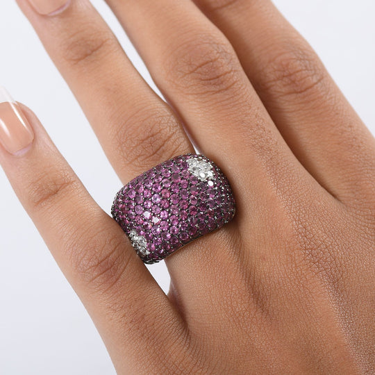 D'Joy Weißer Zirkon, Natürlicher Rhodolith Granat Ring 925 Silber rhodiniert (Größe 21.00) ca. 8.33 ct