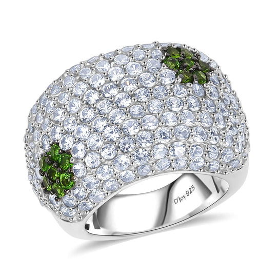 D'Joy Weißer Zirkon, Natürlicher Chromdiopsid Ring 925 Silber Rhodiniert (Größe 17.00) ca. 7,97 ct